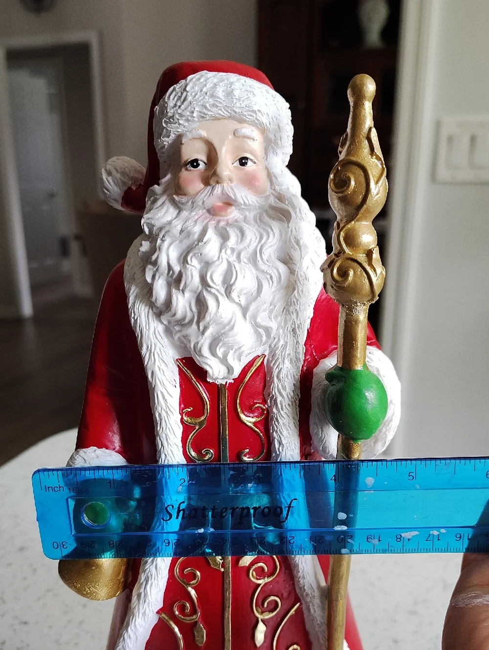 Holiday Santa Figurine Red with Gold Accents